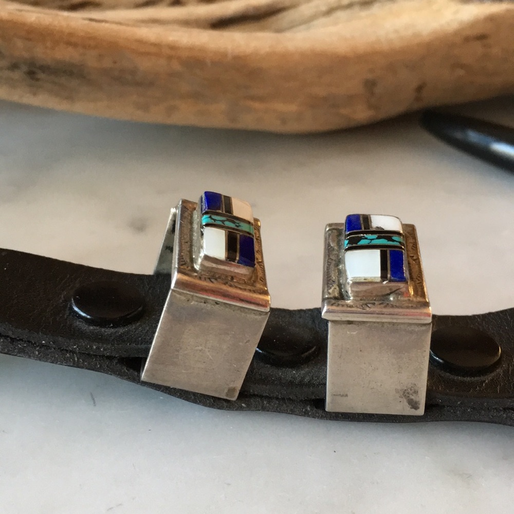 Vintage Navajo Native American Inlaid Ranger Belt Buckle Set - Picture 11 of 16